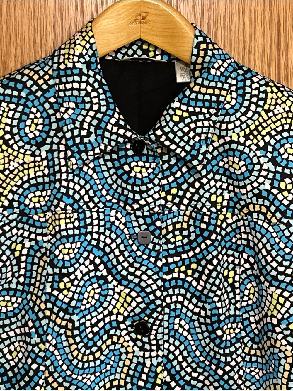 Laura Ashley Jacket Blue Swirl Mosaic Print Button Up  Medium whimsigoth